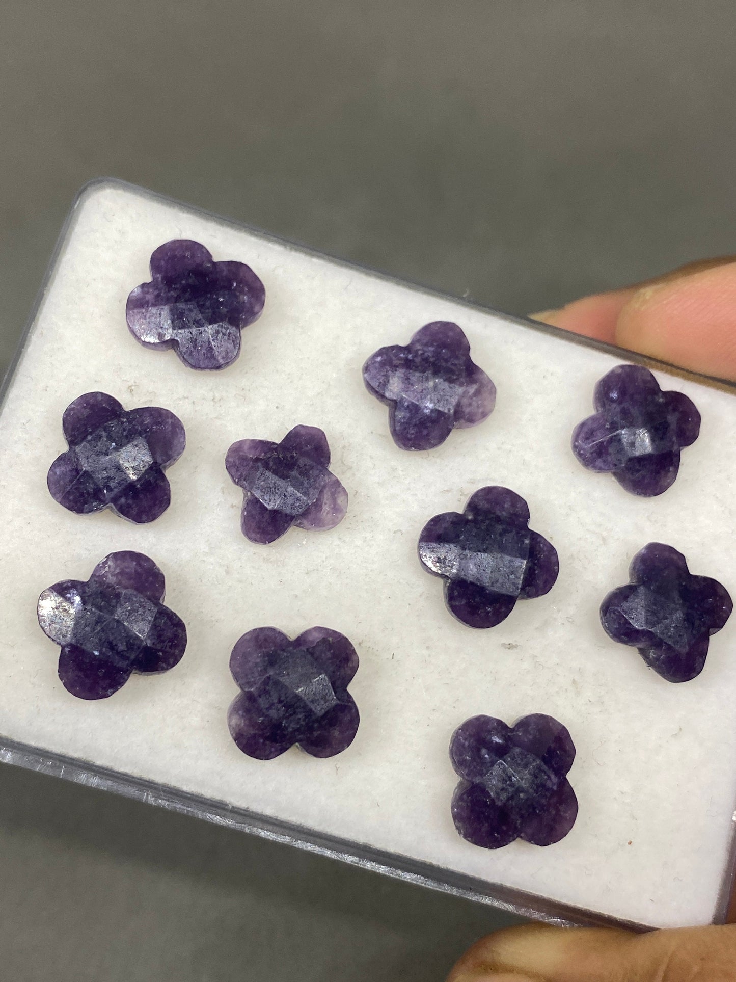 Cute lepidolite  faceted flower shape carving briolette drilled pcs 10 wt 56 cts size 12mm-14mm Lepidolite Flower briolette