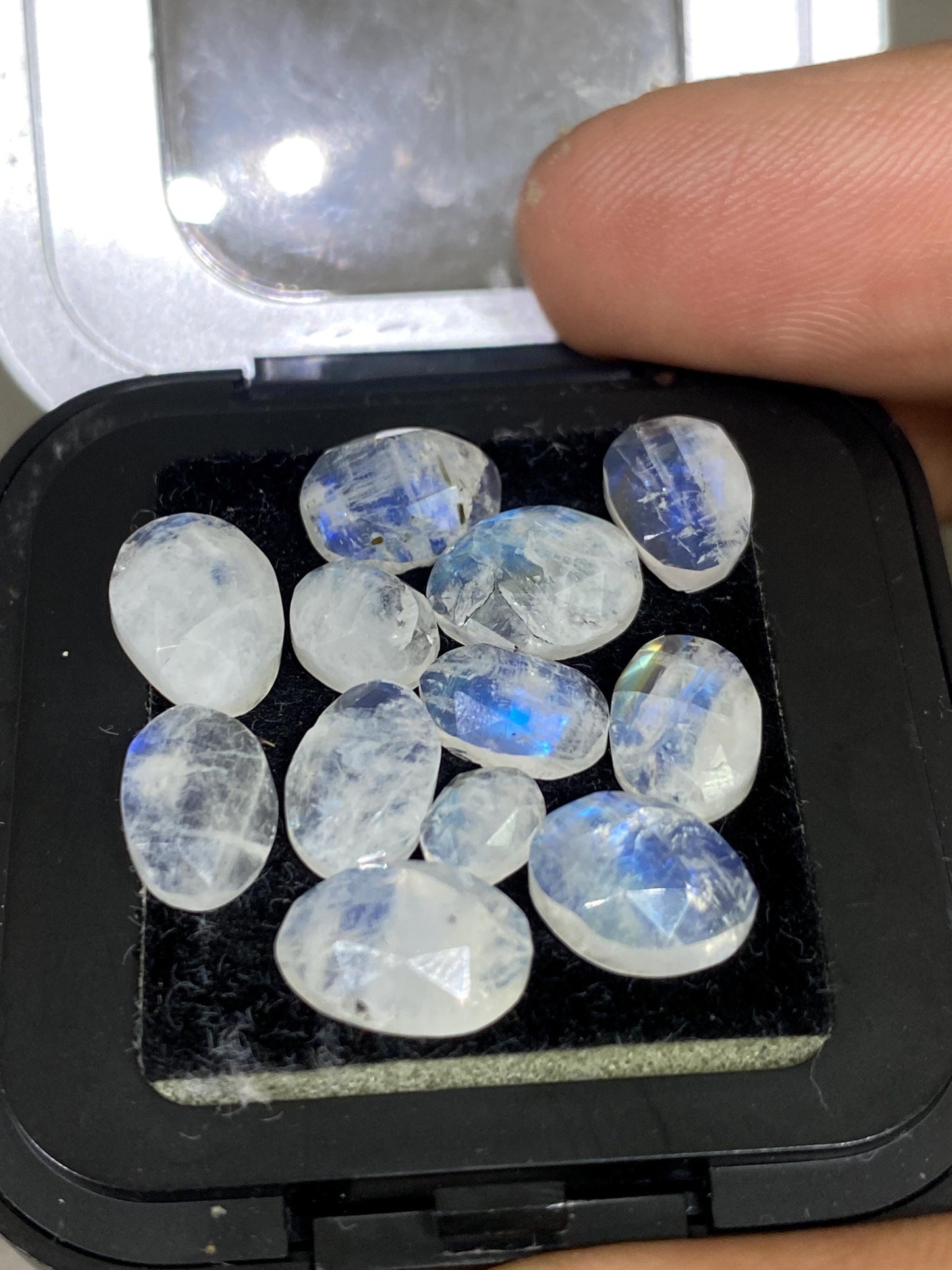 Lovely Blue fire rainbow moonstone unusual faceted rosecut pcs  12 wt 20 cts small size 6x4-10x7mm fire rainbow moonstone faceted moonstone