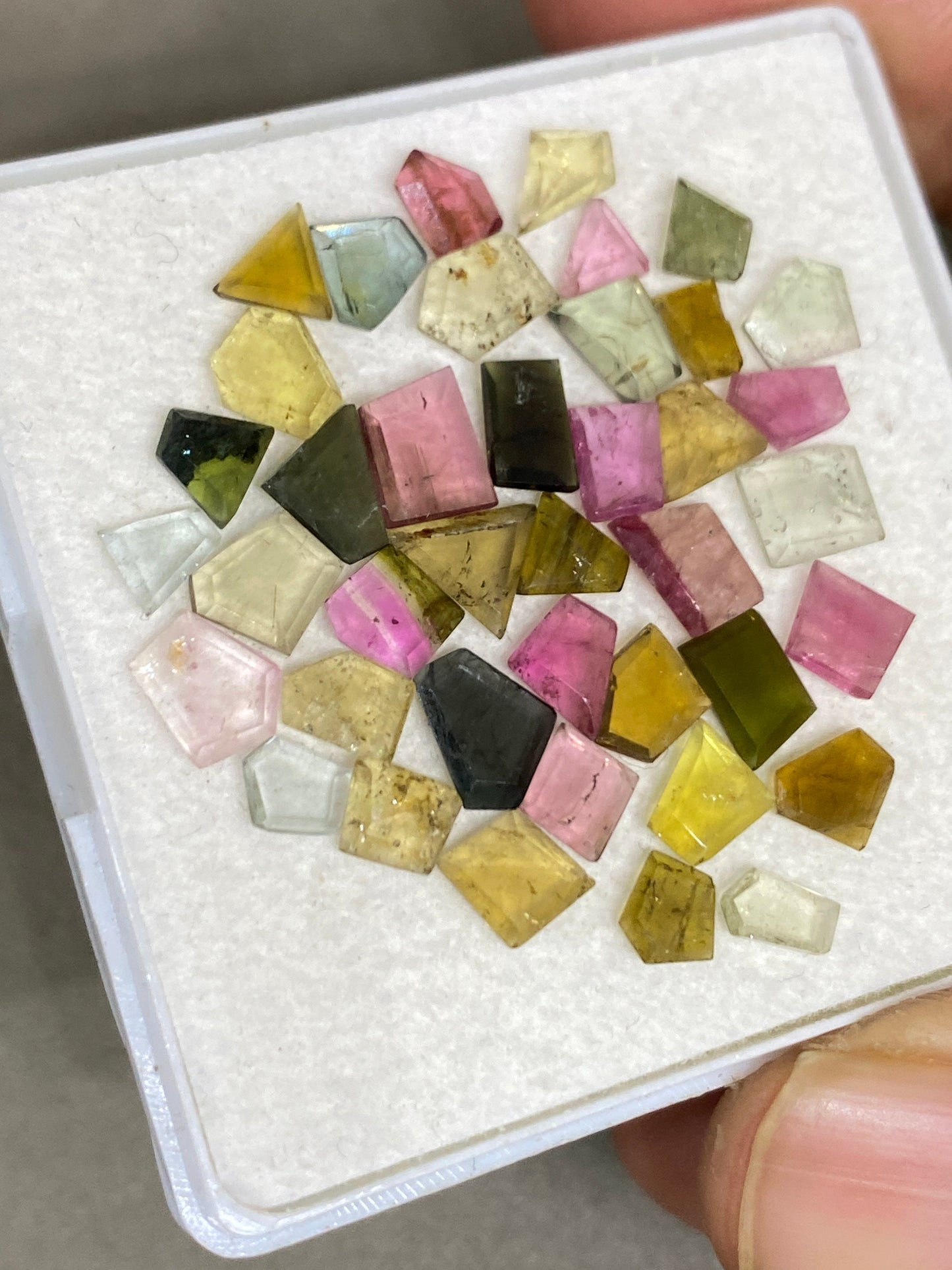 Stunning Watermelon multi tourmaline geometric cut flats fine quality weight 15 carats size 5x4-7x5mm pcs 40  tourmaline geometric flats