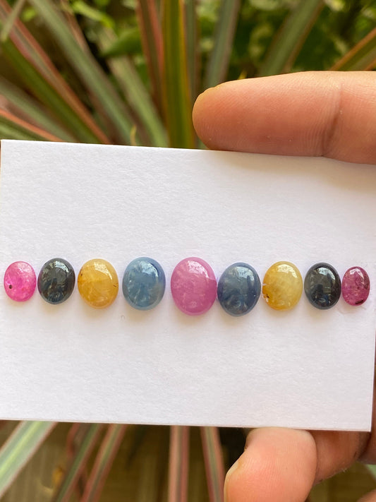 Natural very rare multi sapphire cabochons weight 30.40 carats size 8x6mm-11.5x9 pcs 9 beautiful natural unheated untreated sapphire