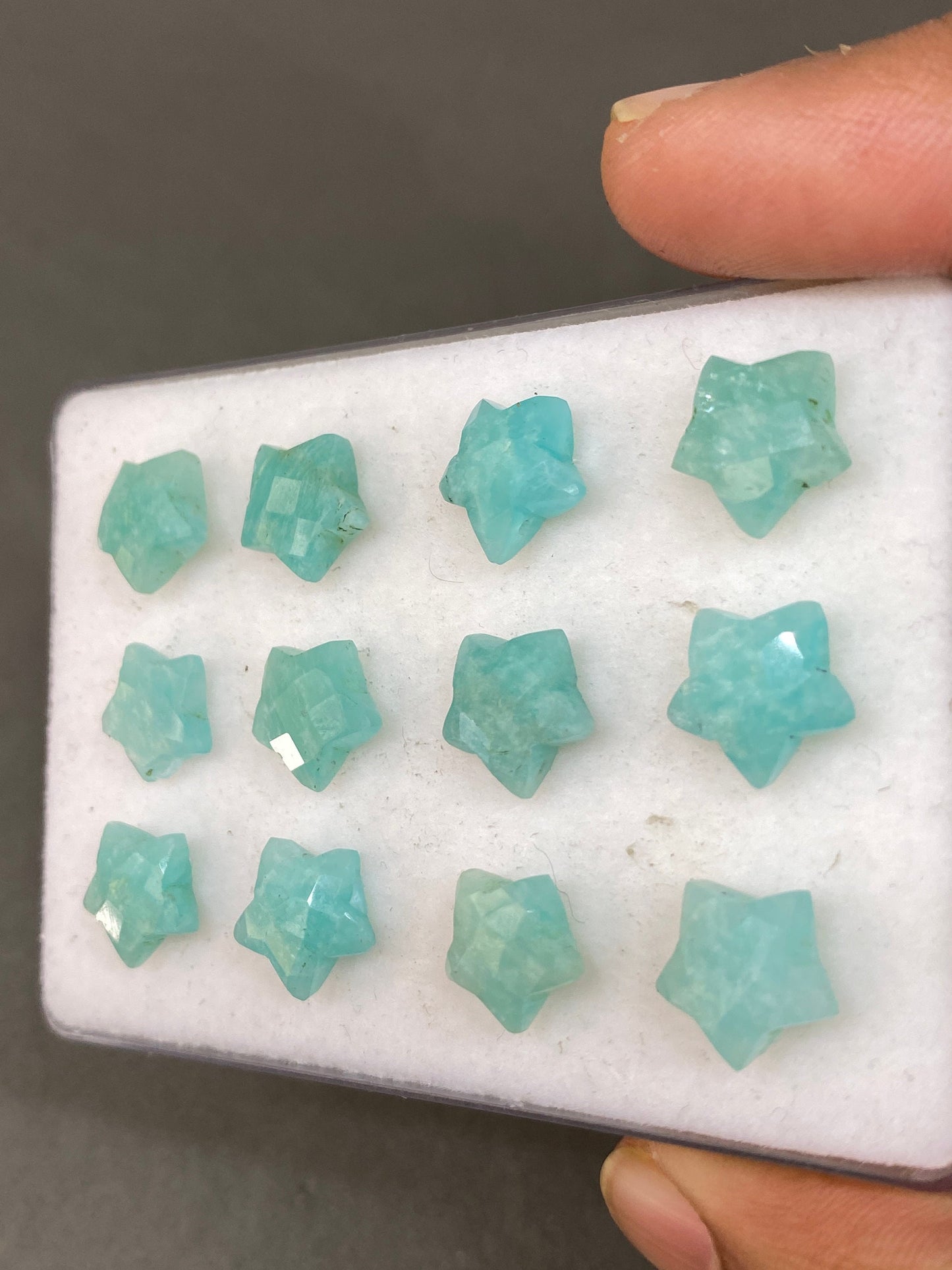 Appealing rare Amazonite faceted star shape briolette drilled wt 44 cts approx size 10.7mm-11.5mm  Amazonite star briolette