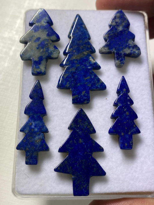 Wow lapis lazuli smooth christmas tree shape carving  pcs 6 wt 77.20 cts size 28x17mm lapis lazuli Christmas tree carving