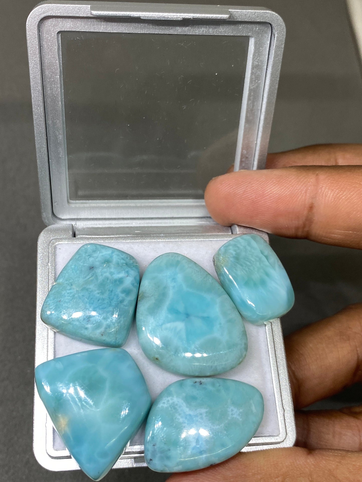 Stunning rare Smooth Larimar cabochons pcs 5 pendant supply  wt 147 carats size  21x15-29x22mm natural Larimar cabochons fancy shape