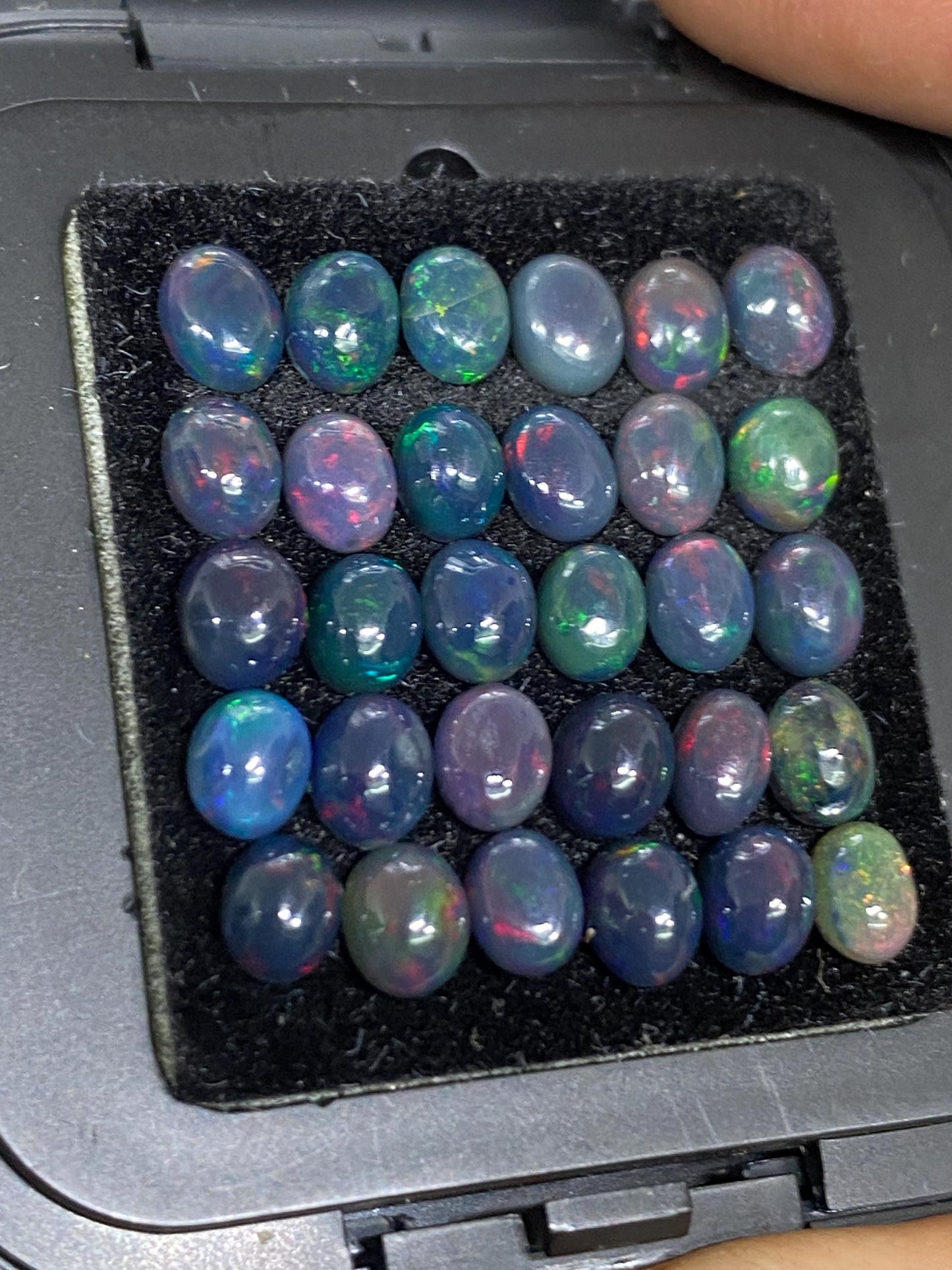 Black opal (smoked) Natural Fire opal cabochons lot size wt 6.55 cts size 4.8x4-5x4mm pcs 30 opal cabochon fire black opals cabochons