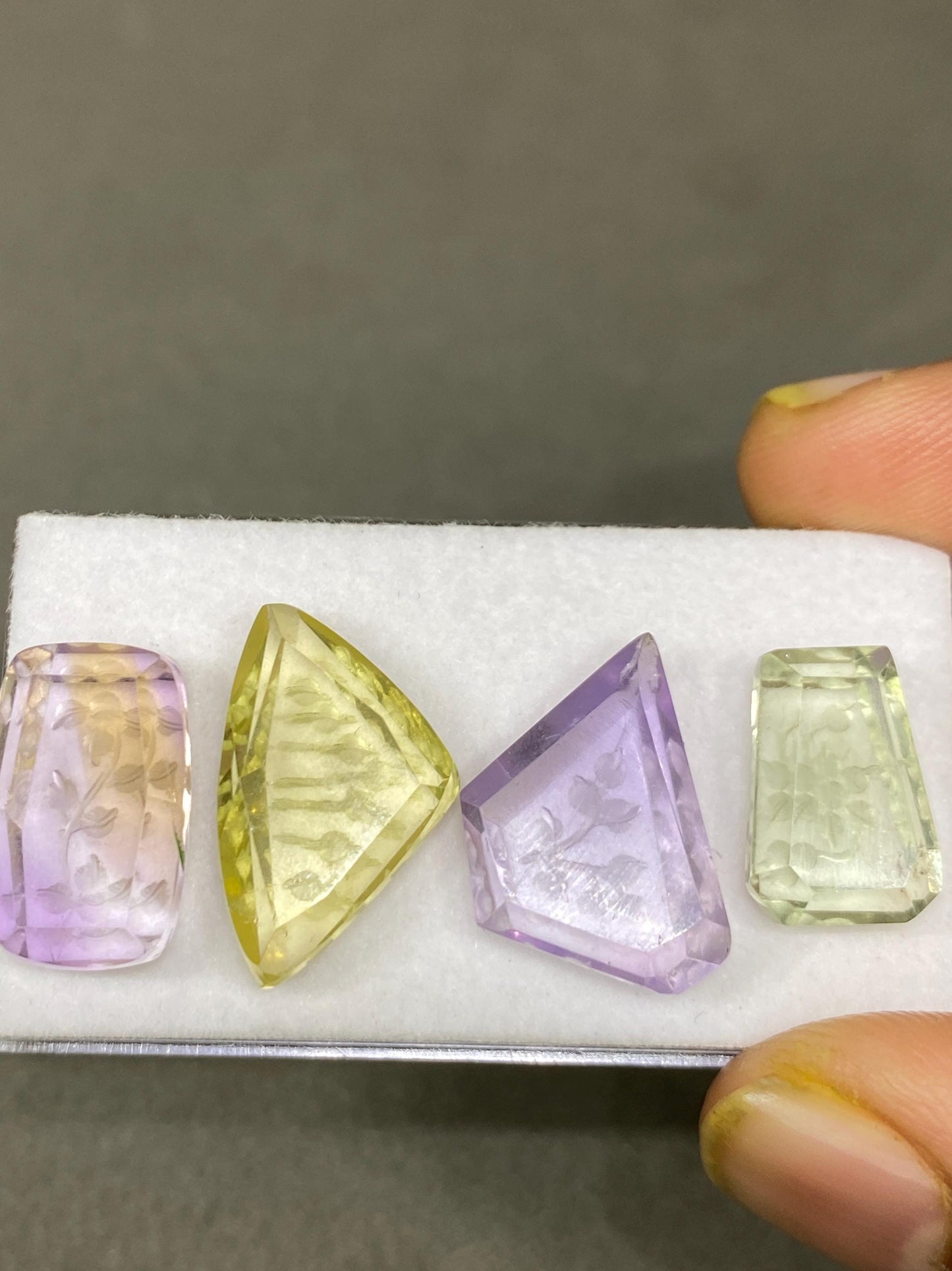 Mesmerising AAA Ametrine lemon quartz green amethyst intaglio carving cutstones wt 35 carats pcs 4 good size 14x10-20x13mm gemstone carving