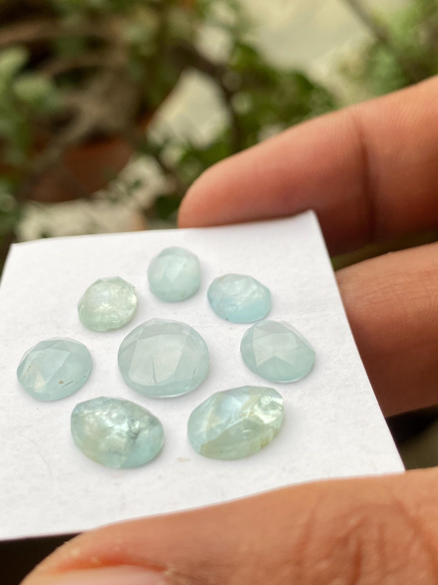 Stunning Aquamarine good quality  rosecut flatbacks pcs 8 weight 15.75 carats size 9x7mm-13x10mm aquamarine